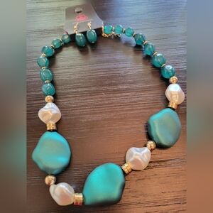 Paparazzi Teal and White Beaded Necklace